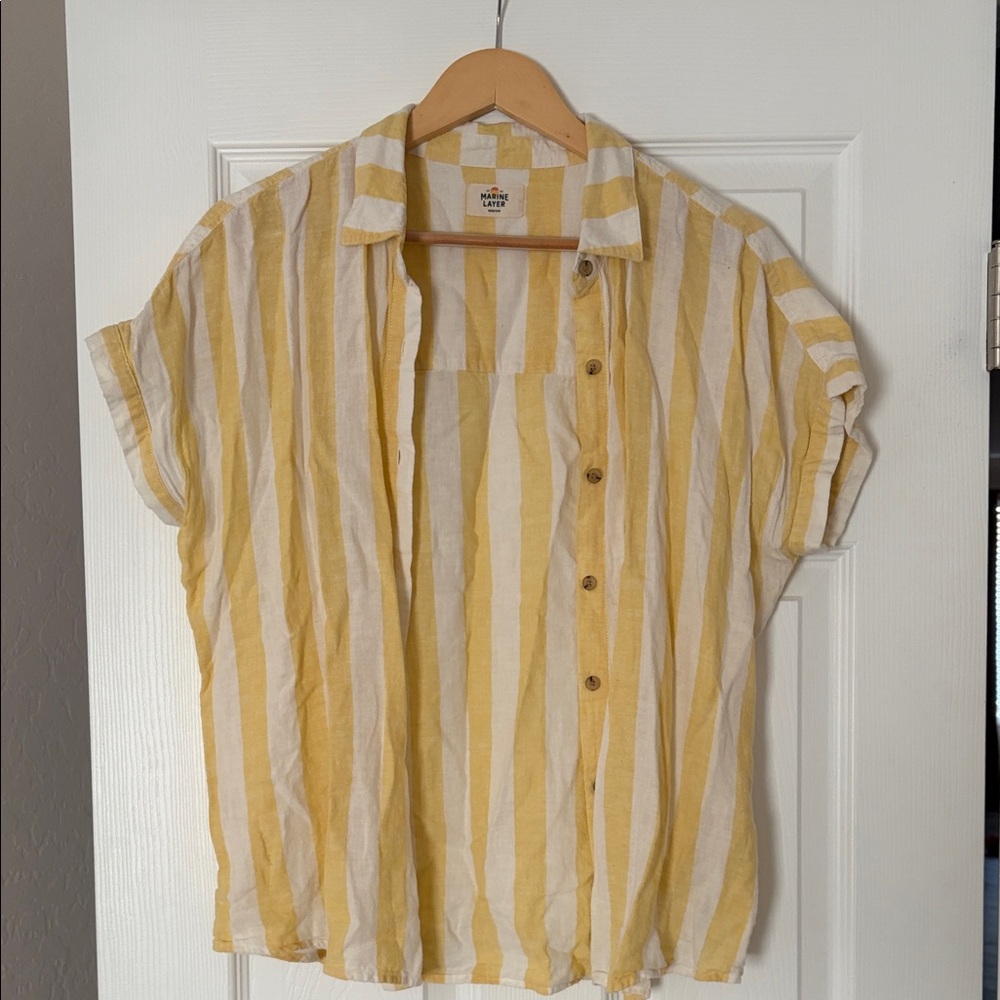 Marine Layer Yellow and White Striped Shirt
